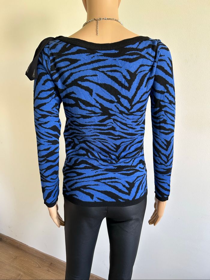 Pull bleu et noir à manches longues Naf Naf taille XS TBE - photo numéro 5