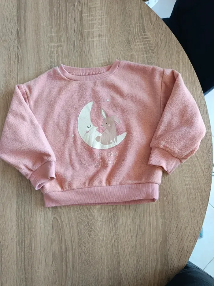 Haut de pyjama chaud rose lapin lune étoiles fille 3 ans Kiabi