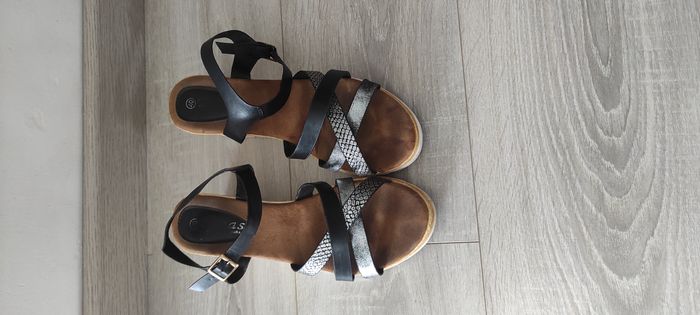 Sandales Femme 40 talons compensées noir/gris - photo numéro 3