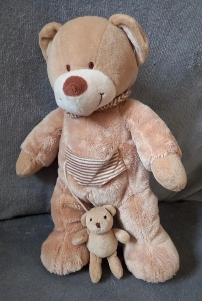 Doudou peluche ours et son petit Nicotoy - photo numéro 2
