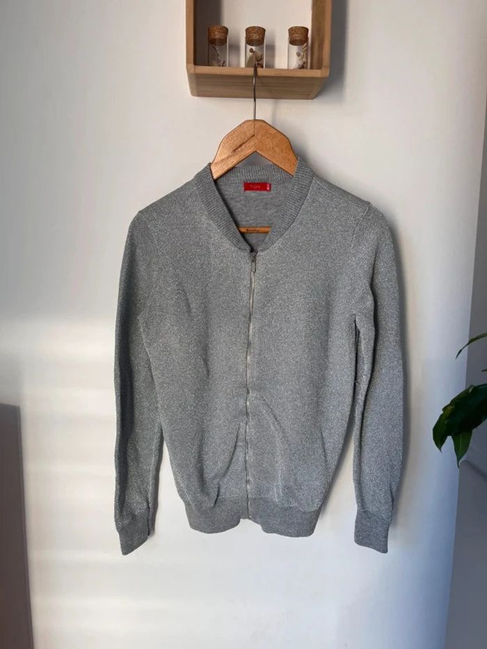 Gilet zip gris métallisé