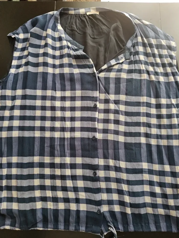 Chemisier sans manche American Vintage Bleu et blanc à carreaux viscose - photo numéro 2