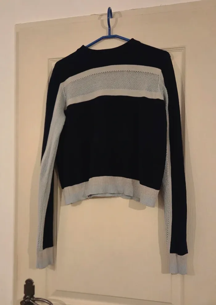 Pull court bleu marine & bleu clair ajouré – La Redoute Collections – T. L - photo numéro 10