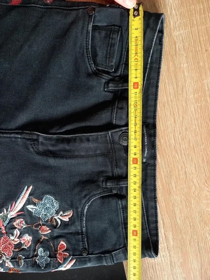Jeans noir fantaisie fleuri T38 - photo numéro 11