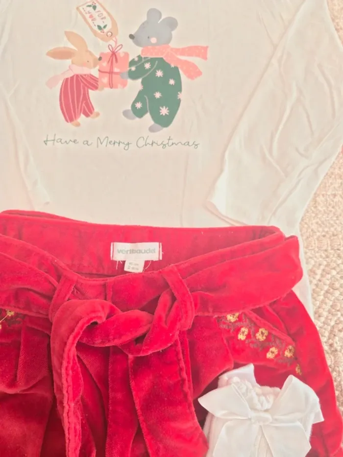 Ensemble 4 pièces Noël rouge blanc 24 mois - photo numéro 4