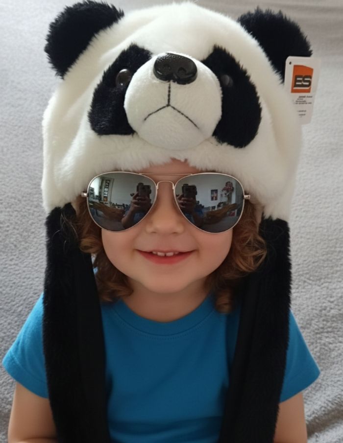 Bonnet écharpe en peluche -Tete de Panda -Noir et blanc - Taille : Unique