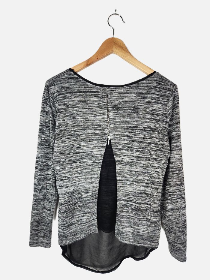 Pull Léger Bréal Noir & Gris Manches Longues - Taille M - Zip au Dos - photo numéro 4