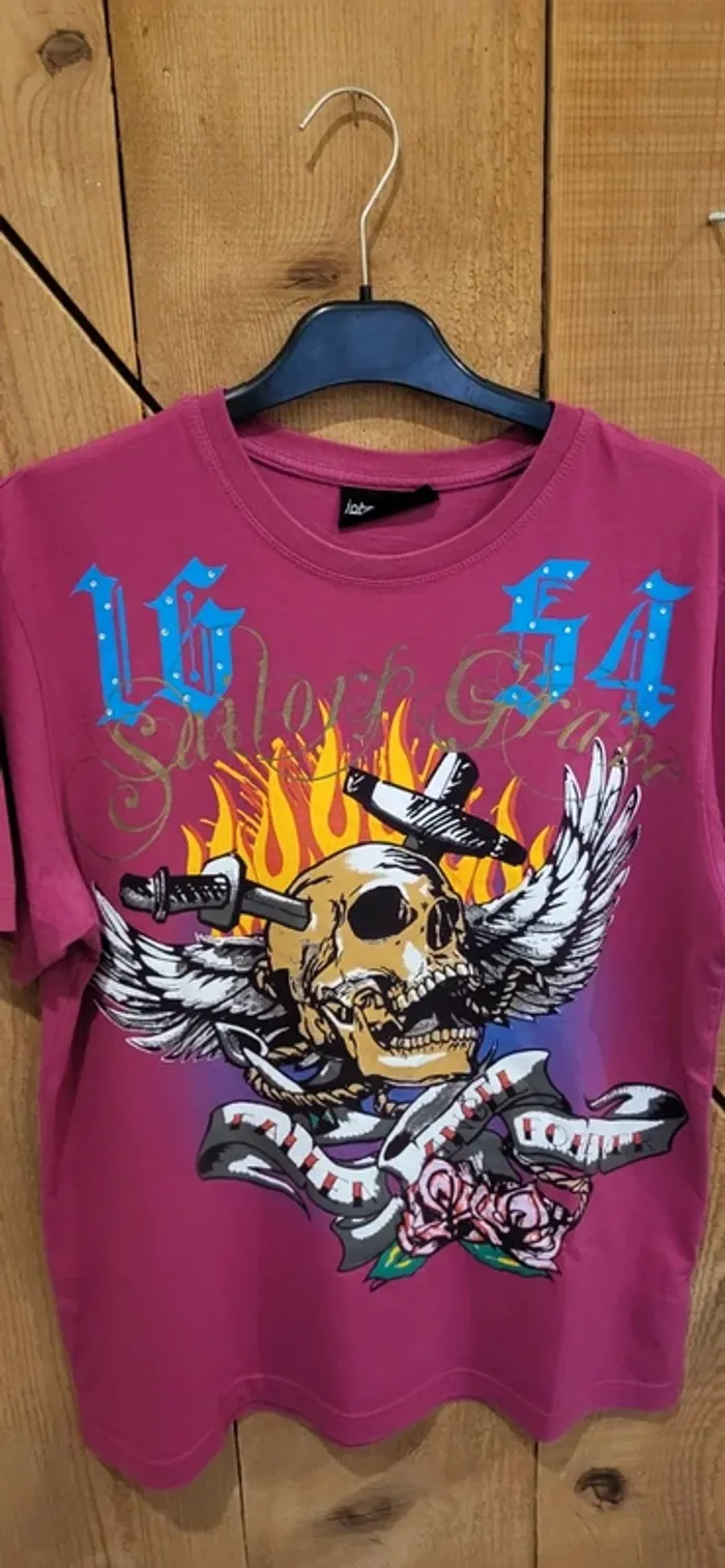 T-shirt vintage rock skull flamme violet - John Devin - style oversize femme -Très bon état - photo numéro 4