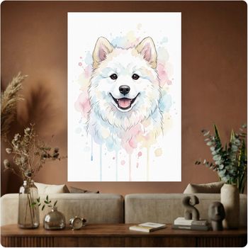 Affiche artistique “Chien Samoyède” aquarelle poster décoration murale A3 Sans cadre