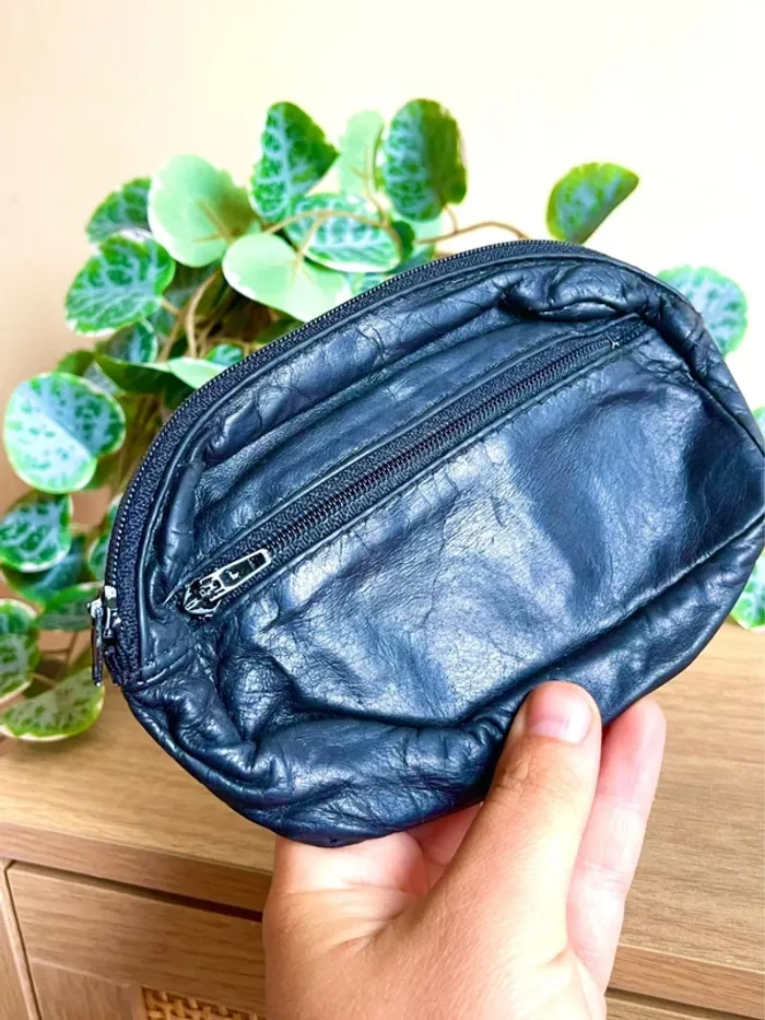 pochette noir vintage cuir vintage poche zip pratique casual unisexe