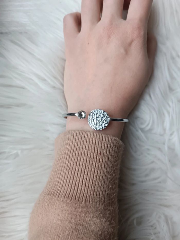 Bracelet jonc argenté en acier inoxydable pierre grise Bohm x Maelys - photo numéro 4