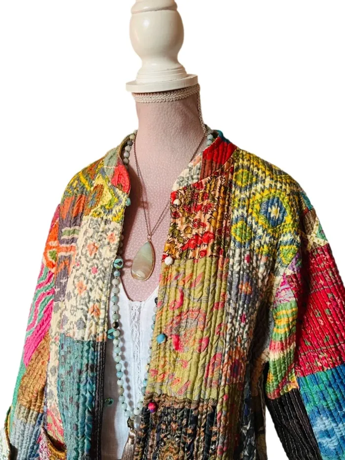 🌿🦋Veste matelassée patchwork ethnique boho multicolore made in India hippie quilted jacket🌷🌿 - photo numéro 14