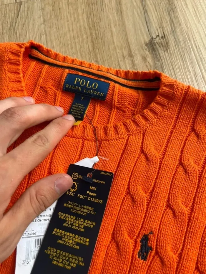 Pull Torsadé  Ralph Lauren Orange 7ans - photo numéro 2