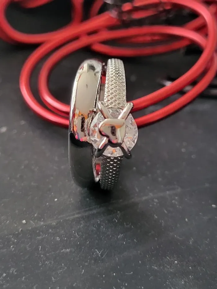 Bague réglable acier inoxydable double couche argenté avec cœur - photo numéro 2