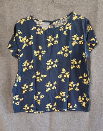Blouse Femme - fluide bleu marine Fleuri - (Taille L) - (YFT)