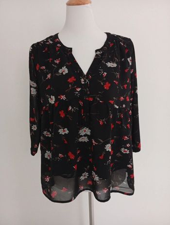 Ycoo - blouse noire taille L| motif floral - printemps été automne
