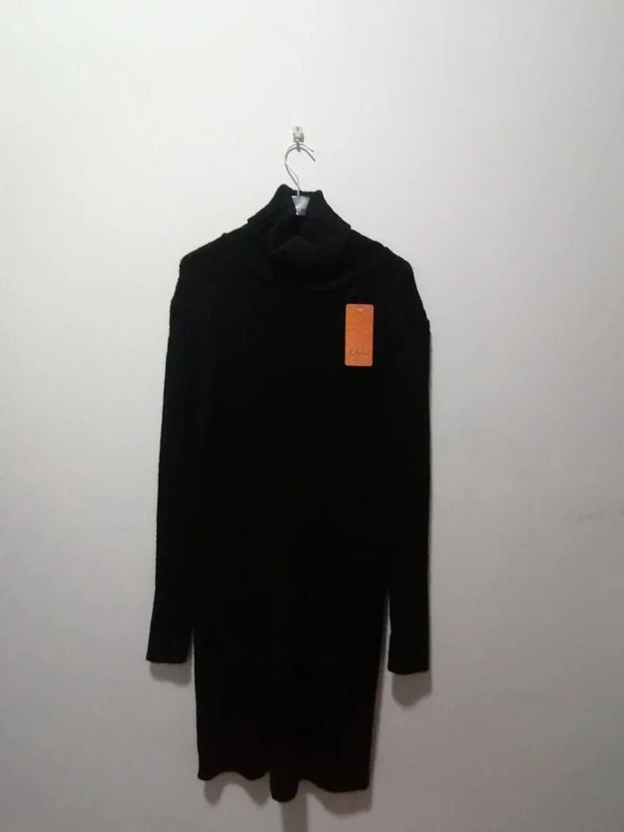 Robe d'hiver noire à col haut pour femme TU