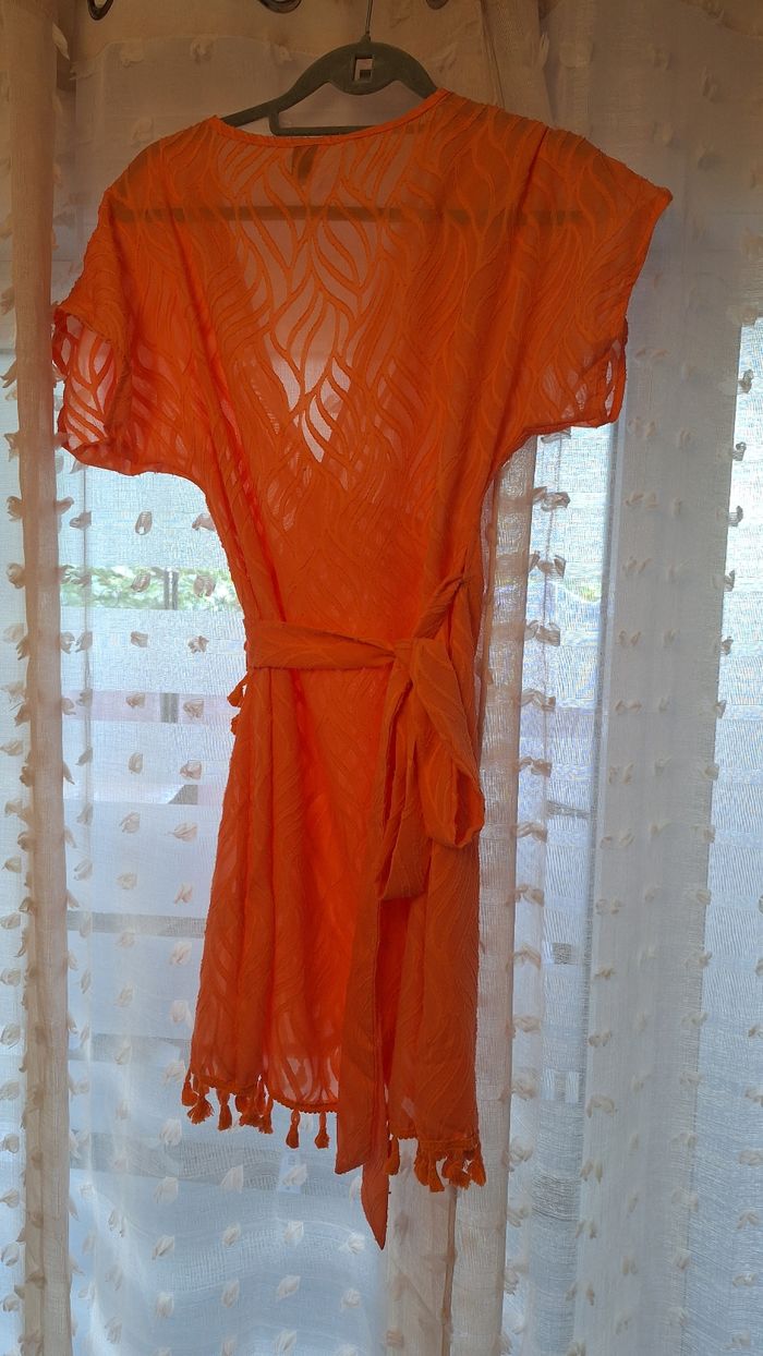 Kimono de plage orange à fermeture portefeuille - photo numéro 2
