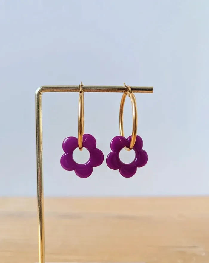 Créoles fleur violet interchangeables - photo numéro 2