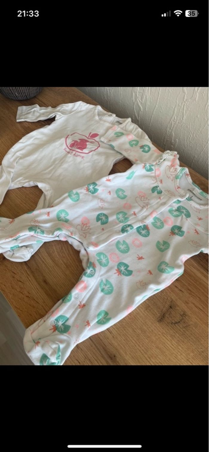 Lot de 2 pyjama en coton blanc orchestra bb 1 mois - photo numéro 2