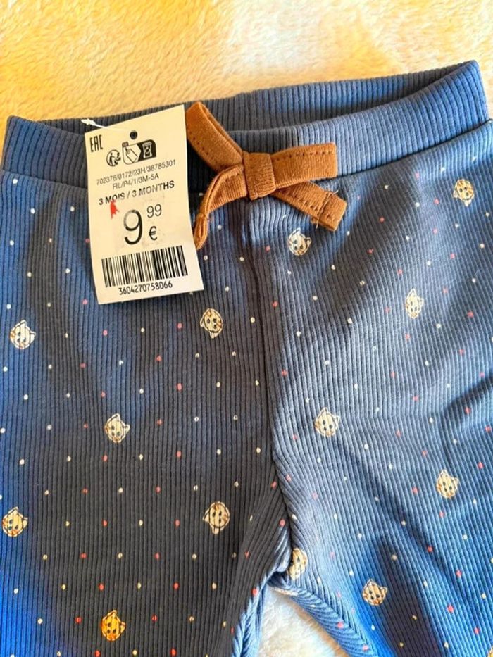 Legging Bébé 3 Mois – Bleu à Motifs Oursons et Nœud Décoratif - photo numéro 3