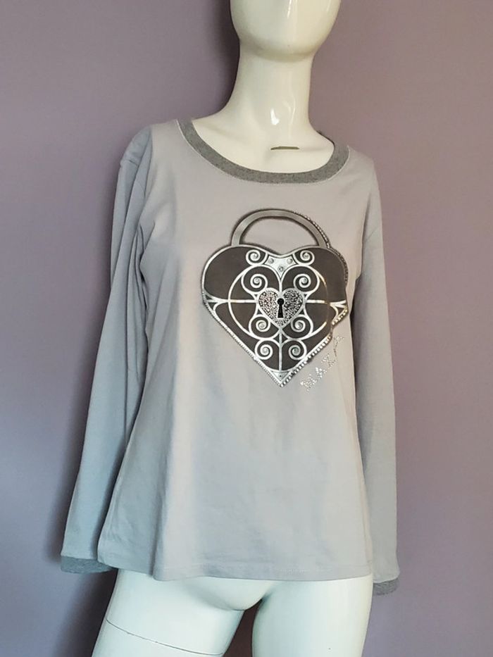 T-shirt manches longues gris imprimé Max&Co T L