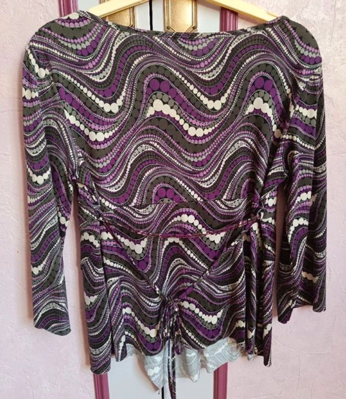 Haut noir imprimé violet gris Bréal T.3(40) - photo numéro 6