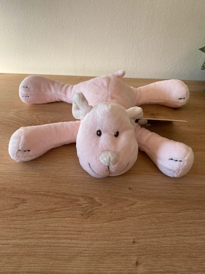 Doudou peluche chien rose nez blanc couche kimbaloo la halle Neuf - photo numéro 2