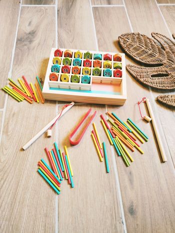 🐟 Pêche à la ligne magnétique en bois 4 en 1 évolutif  j'apprends à compter