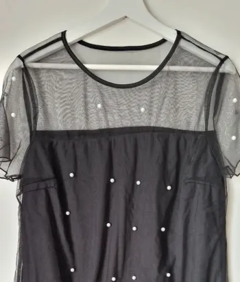 Robe noire voile perles, neuve, XL44