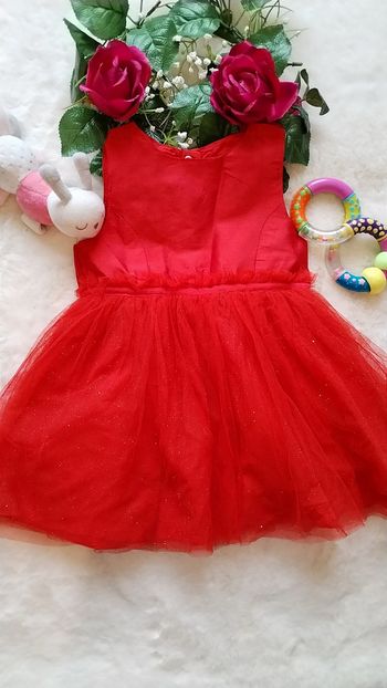 Robe de Fête Tulle Rouge Pailleté 12 mois Tissaia