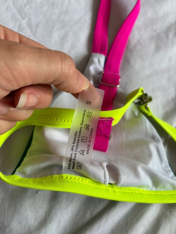 Ensemble maillot de bain bikini rose fushia multicolore tanga string taille S/36 neuf - photo numéro 9
