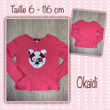 T-shirt ML a sequins - taille 6 ans 116 cm