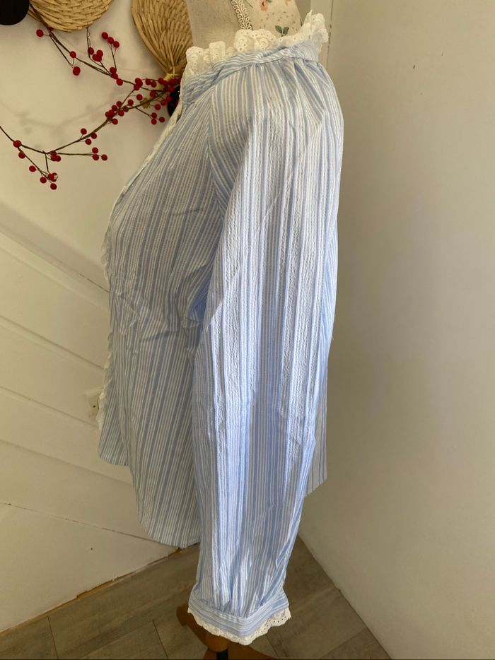 Chemise rayée bleu/blanc avec dentelle – Taille L – Neuve avec étiquette - photo numéro 4