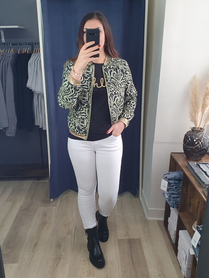 Bomber Panthère kaki détails dorés Taille S - photo numéro 2