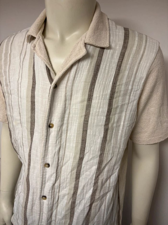 Chemise Zara Manche Courte en Coton Éponge - Taille L - Beige et Taupe - photo numéro 9