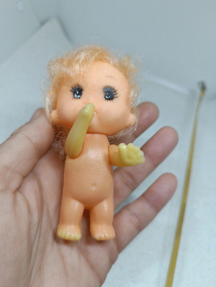 Petite small little girl poupée doll kraft pouce bouche monchhichi kiki blonde vintage impkins - photo numéro 2