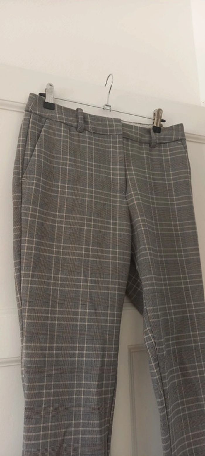 Pantalon droit à carreaux gris blanc noir H&M 38 - photo numéro 3