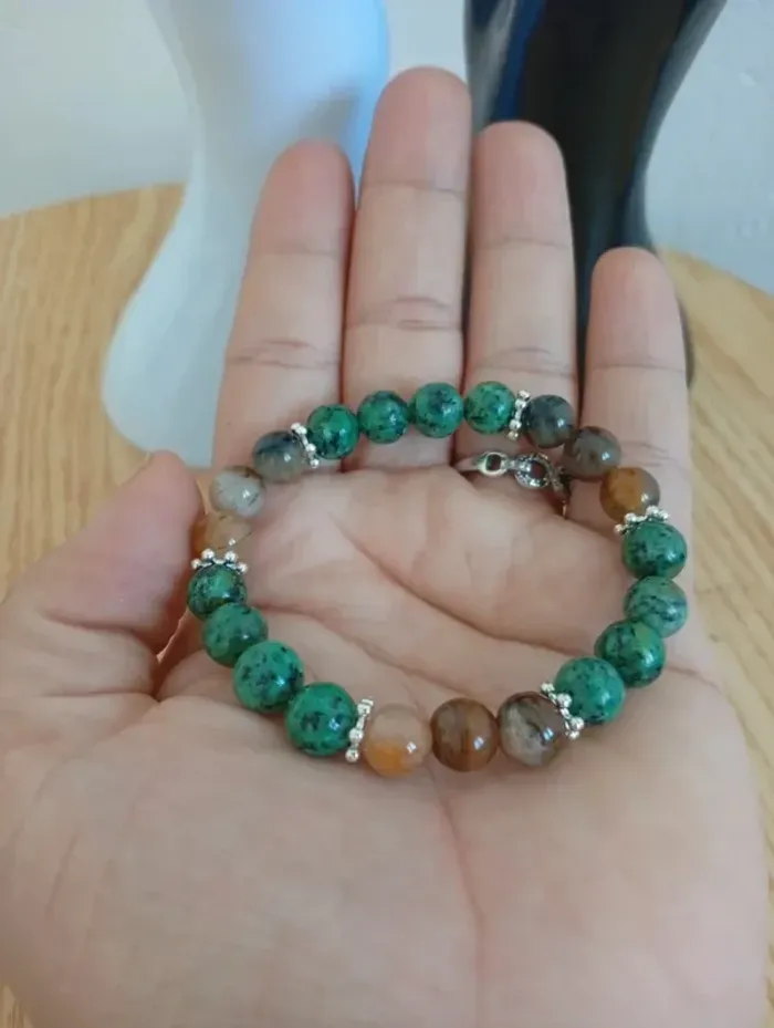 Solde 💝 Idée cadeau femme Oeil du tigre chrysocolle Bracelet en pierres naturelles Lithothérapie - photo numéro 2