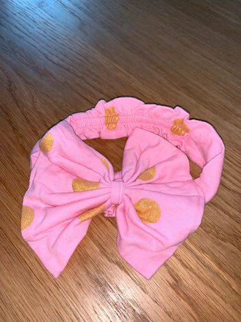 Bandeau tissu Tao tape à l’œil Motifs pois Rose doré (légères paillettes) Noeud sur le dessus