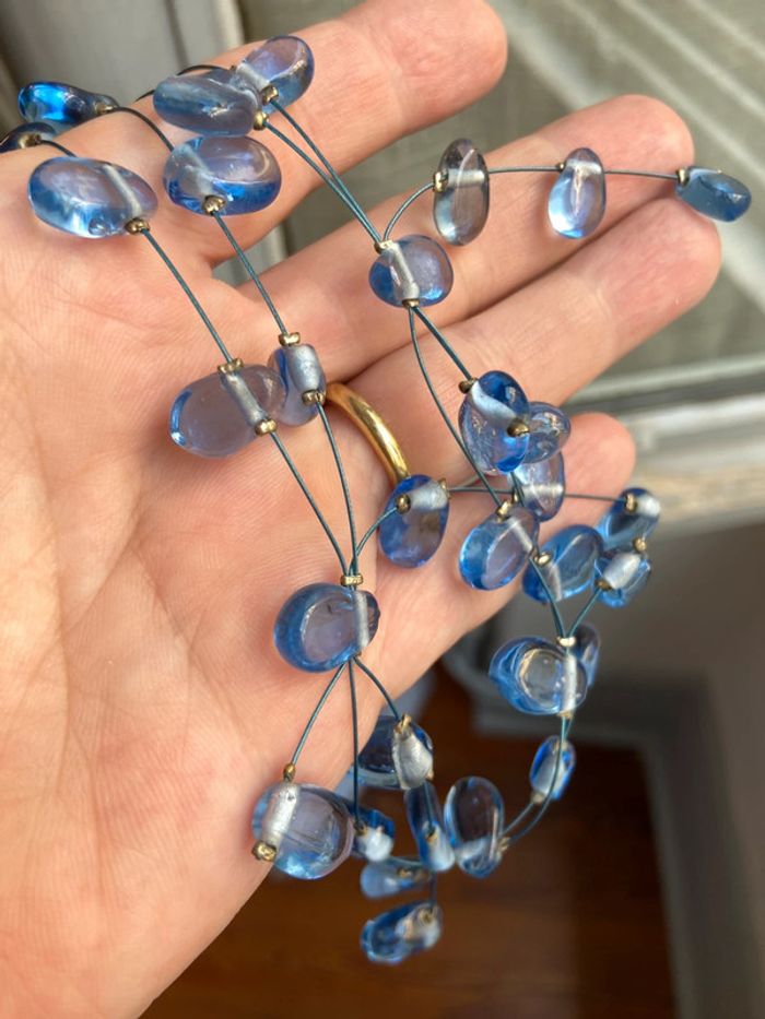 Collier façon rivière de perles, perles de verre bleues - photo numéro 10