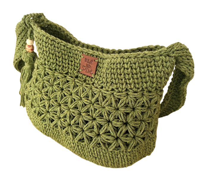 sac bohème au crochet, sac bandoulière, sac à main en coton vert