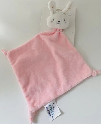 B6288❤️ Doudou Plat Mouchoir Lapin Rabbit MES PETITS CAILLOUX Blanc Rose