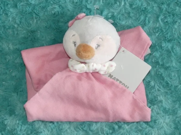 Doudou Plat pingouin oiseau Sasha Nattou rose 🐧 Neuf - photo numéro 3