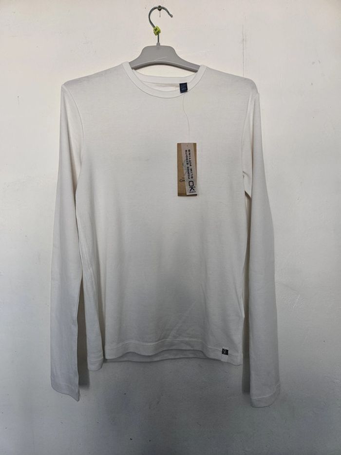 T-shirt à manches longues slim unisexe - Taille 14 ans (162cm) - Okaidi (NEUF étiquetté) - Blanc uni - photo numéro 3