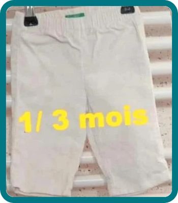 Pantalon en velours blanc United Colors of Benetton Taille 1 / 3 mois