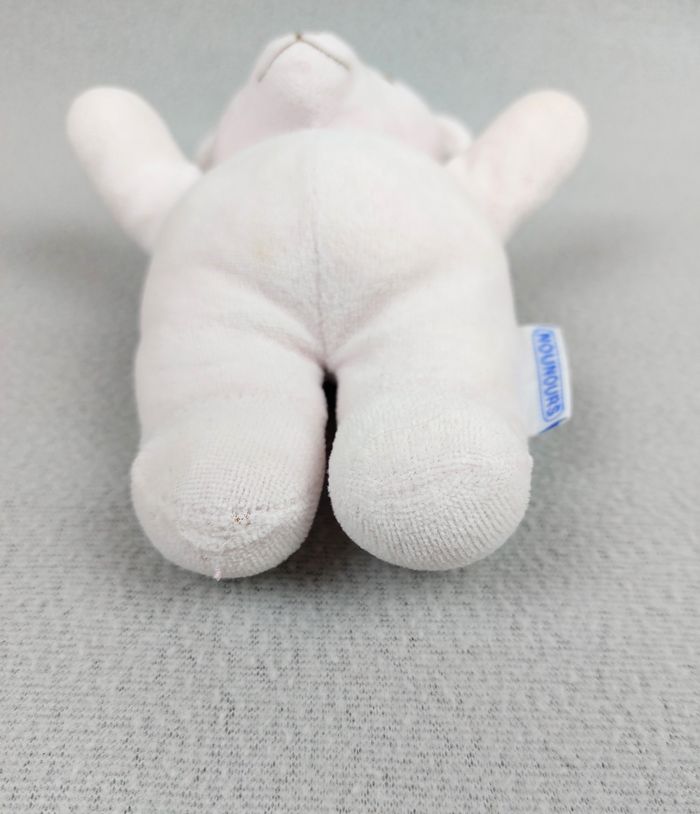 Ancien Doudou peluche ours hochet NOUNOURS rose pâle grelot 19 cm vintage - photo numéro 4