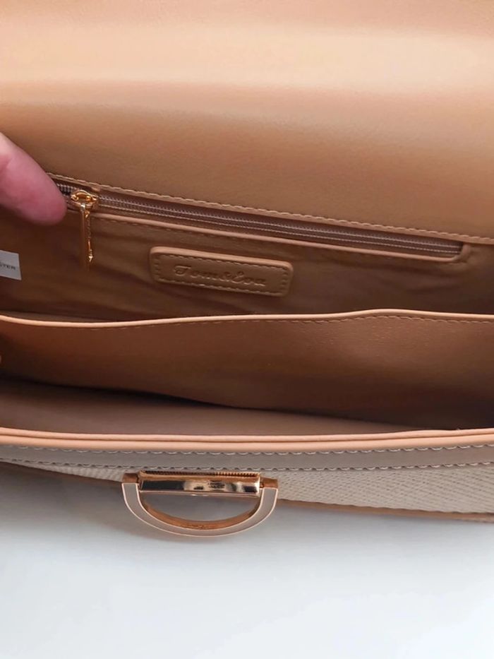 Sac à main pochette Tom & Eva beige et marron en similicuir - photo numéro 5