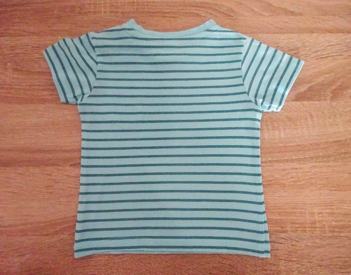 T-shirt MC bleu turquoise rayé bébé 9 mois - photo numéro 2