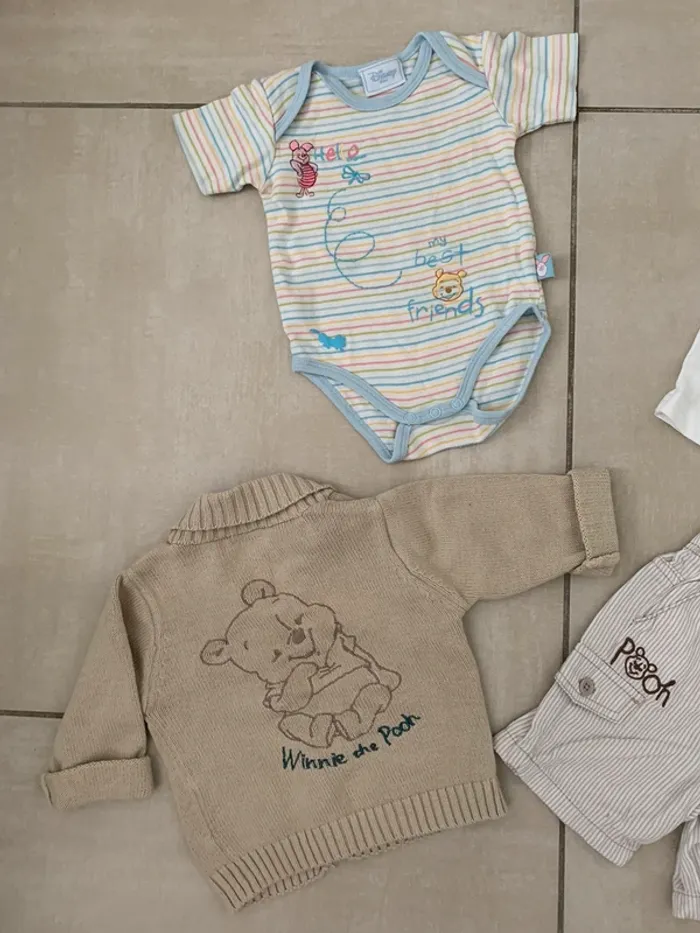 Joli ensemble 6 mois lot printemps été Winnie l’ourson Disney short gilet t-shirt - photo numéro 2